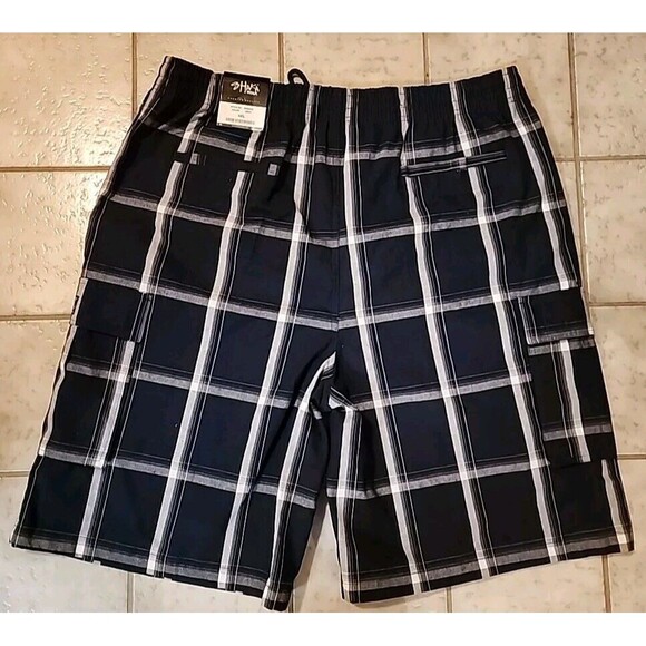 Nwt Shaka Wear Cargo Shorts Men's Sz 4XL Navy BluePlaid Drawstring Elastic Waist - Picture 6 of 13